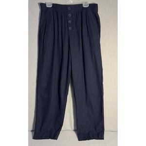 Women's High Rise Straight Linen Blend Slacks Navy Size Large Coastal Beachy